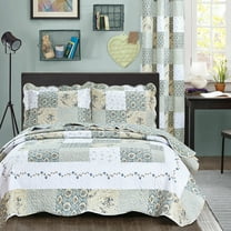 All American Collection Floral Patchwork 3-Piece White Bedding Set, Queen