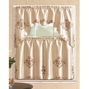 All American Collection Modern Embroidered 3pc Kitchen Curtain Set With Swag Valance and Available Tablecloth Separately