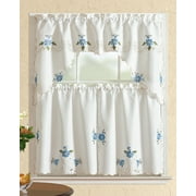 All American Collection Modern Embroidered 3pc Kitchen Curtain Set With Swag Valance