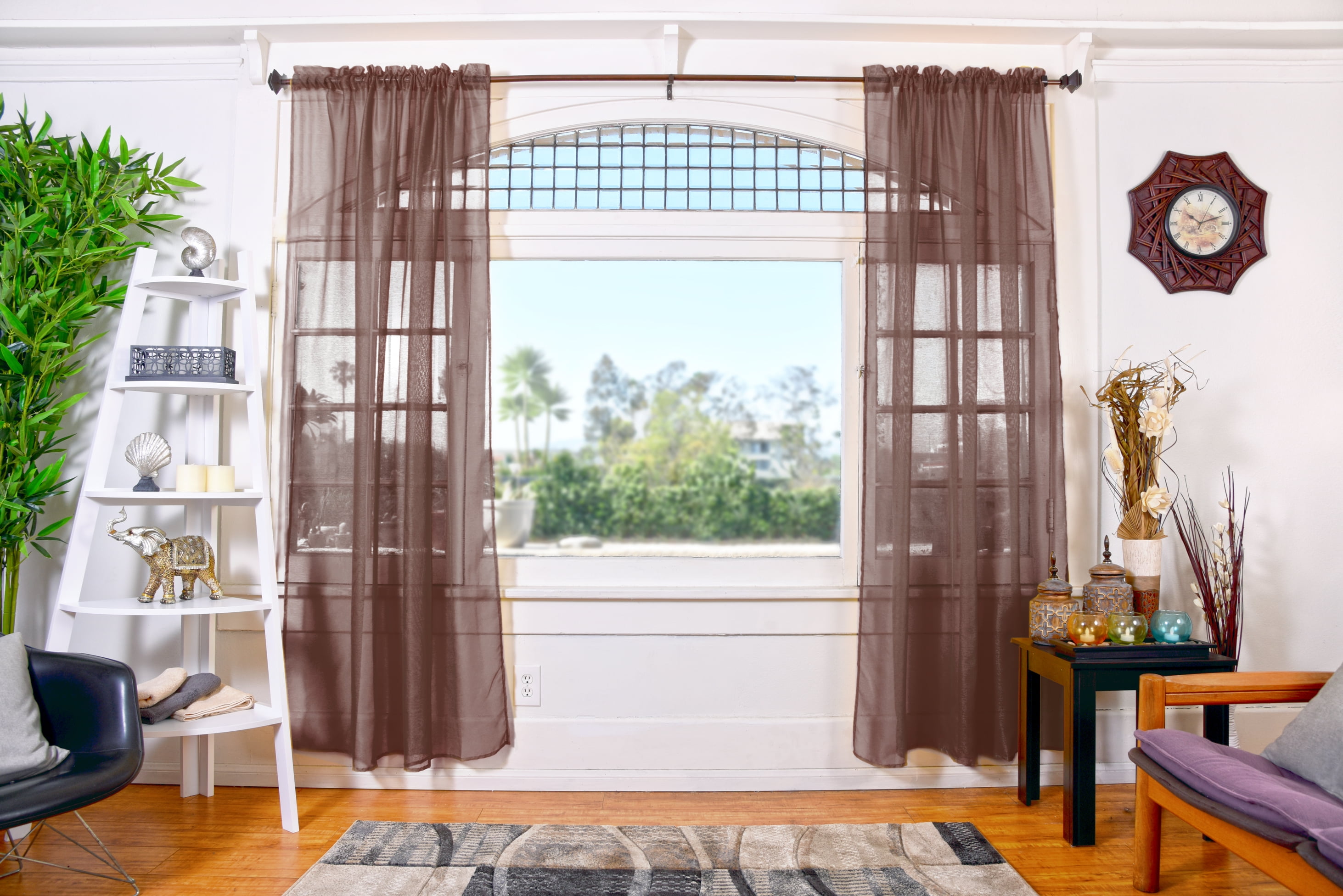 Chocolate Sheer Polyester Rod Pocket Window Panels for Kids, 84" x 54"