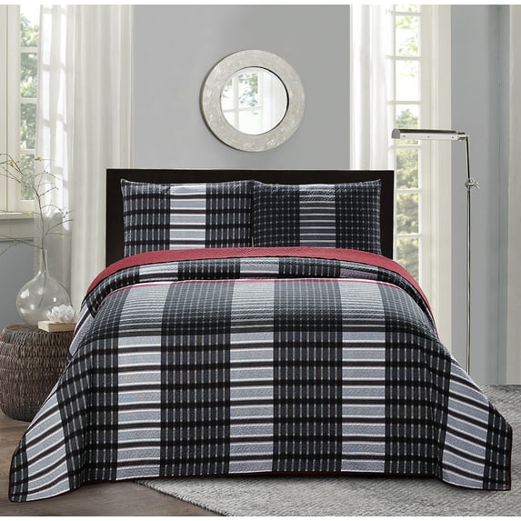 All American Collection New 2pc Plaid Printed Reversible Bedspread/Quilt Set