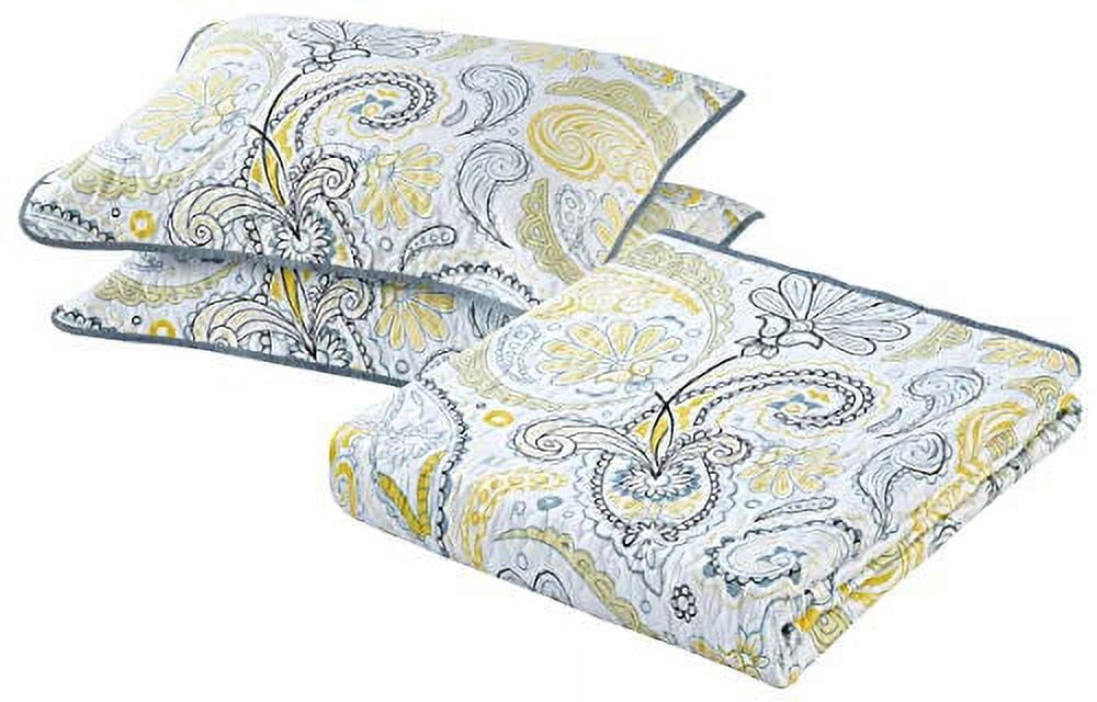 All American Collection New 2pc Yellow/Grey Paisley Printed Reversible Bedspread/Quilt Set Matching Curtains Available (Twin Size, Yellow & Grey)