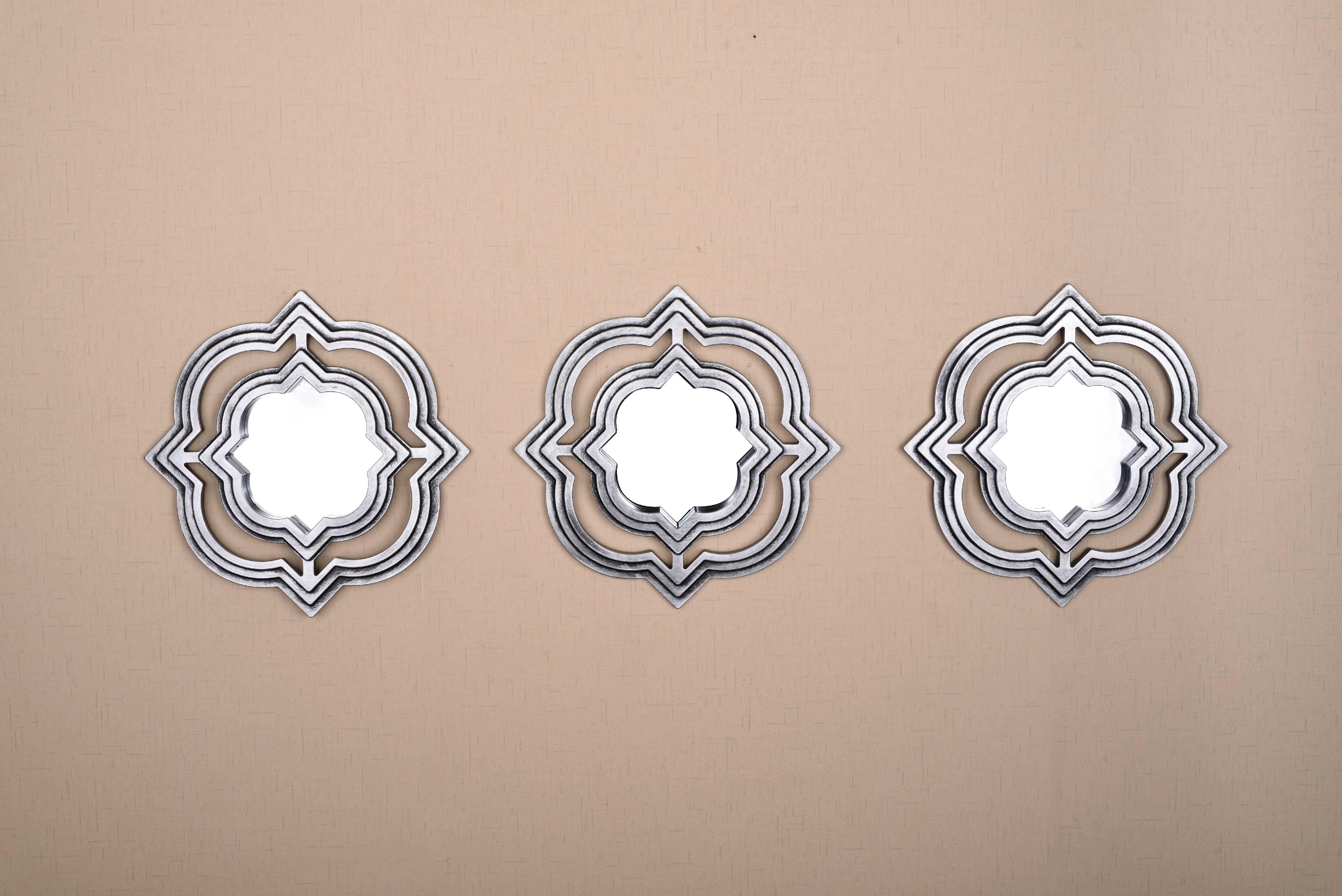 Silver Moroccan 3-Piece Irregular Decorative Mirror Set