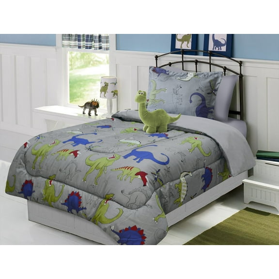 All American Collection New 3 Piece Twin Size Dinosaur Comforter Set with Furry Friend, Matching Sheet Set and Curtain Set Available Separately (Twin Size)