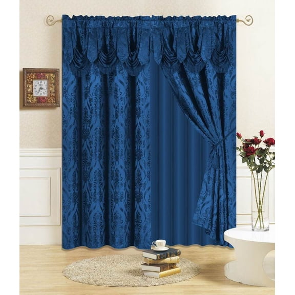All American Collection New 4 Piece Drape Set with Attached Valance and Sheer with 2 Tie Backs Included