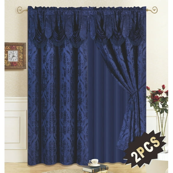 All American Collection New 4 Piece Drape Set with Attached Valance and Sheer with 2 Tie Backs Included