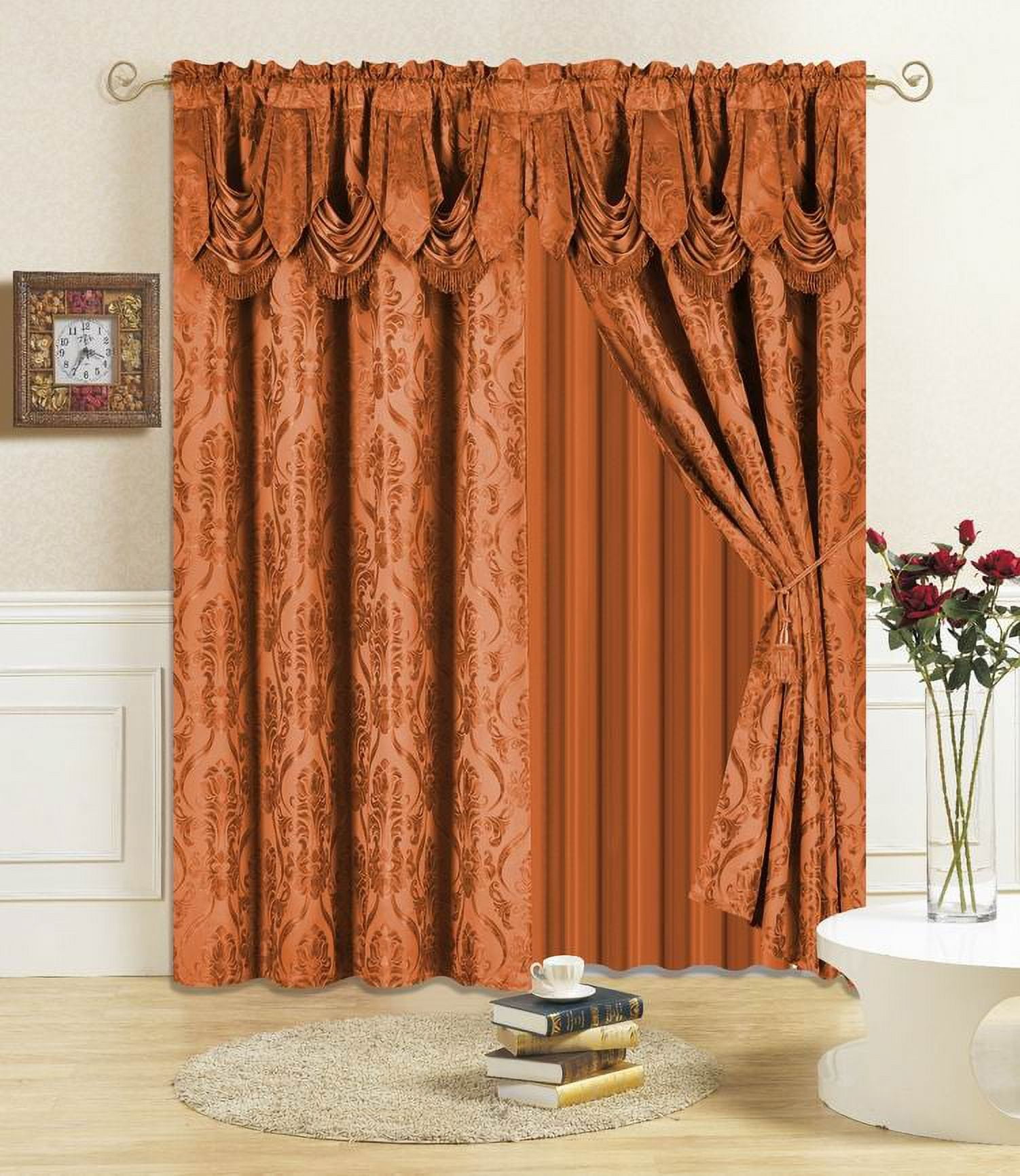 63" Orange Polyester Light-Filtering Window Panel Set with Valance