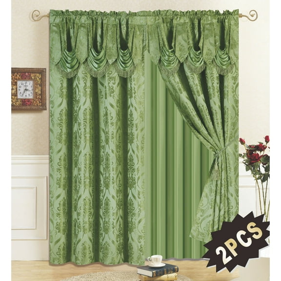 All American Collection New 4 Piece Drape Set with Attached Valance and Sheer with 2 Tie Backs Included