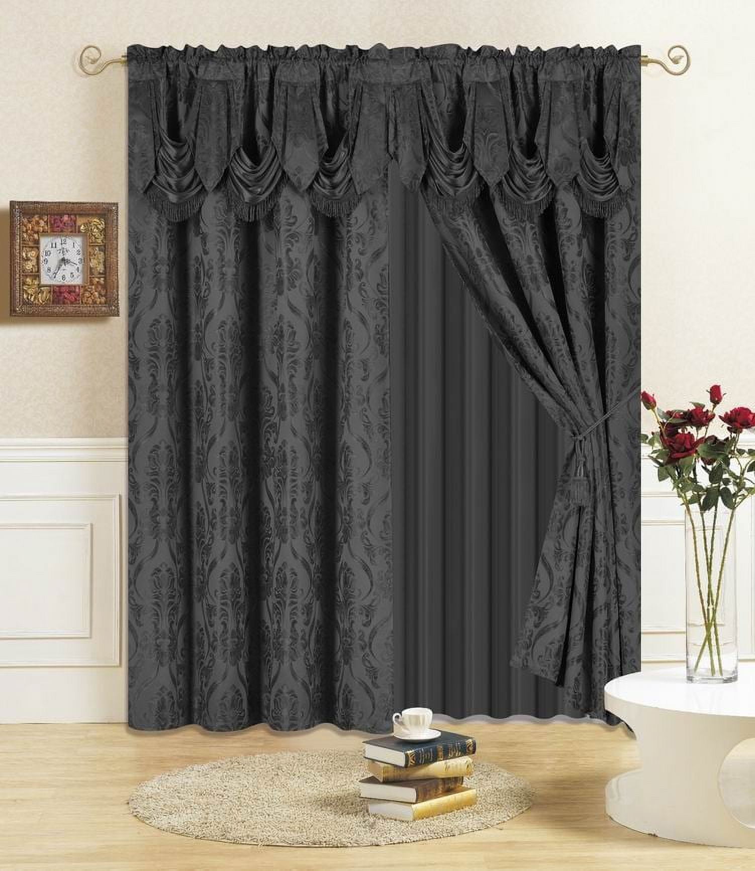 Charcoal Sheer Polyester Panel with Attached Valance and Tie Backs