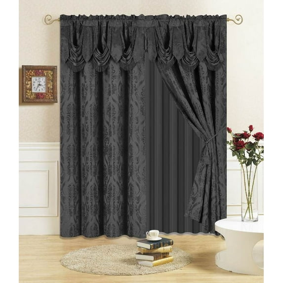 All American Collection New 4 Piece Drape Set with Attached Valance and Sheer with 2 Tie Backs Included
