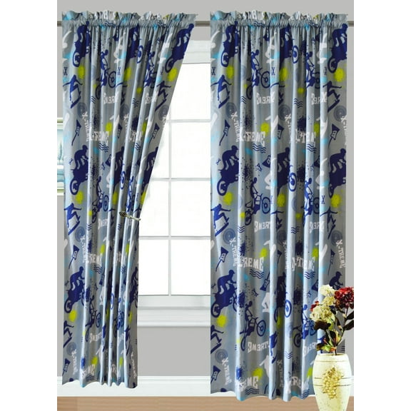 All American Collection New 4 Piece X-Treme Sports Curtain Set, Matching Sheet Set and Comforter Set Available (Curtain Set)