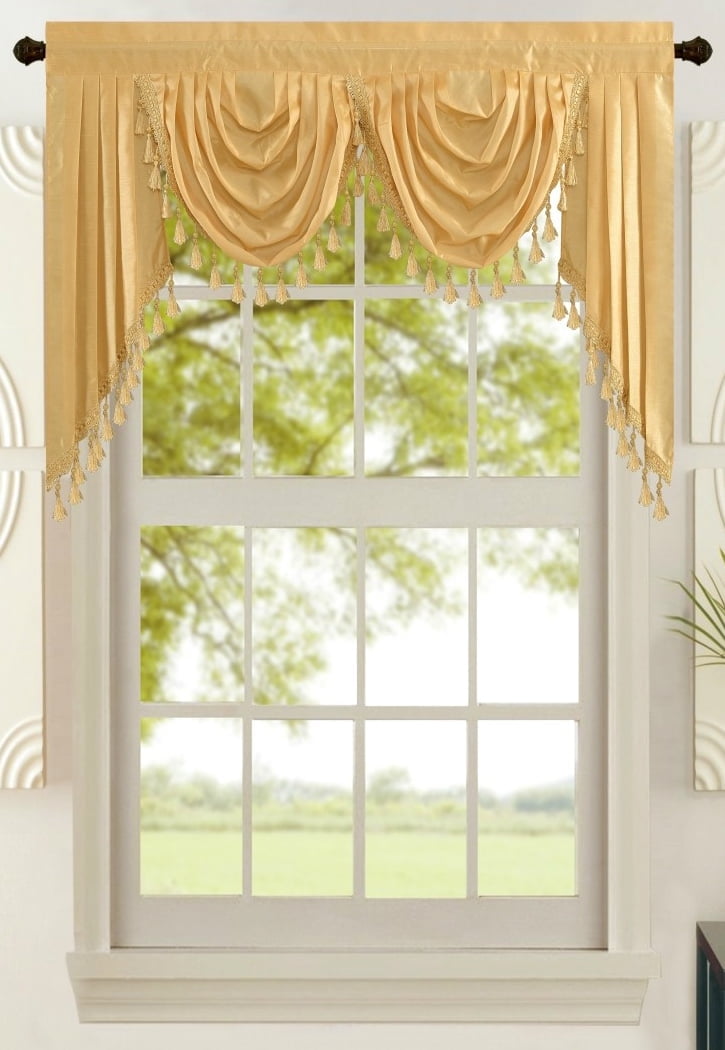 Gold Faux Silk Waterfall Valance with Tassels