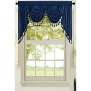 All American Collection New Attached Solid Faux Silk Double Waterfall Valance with Tails