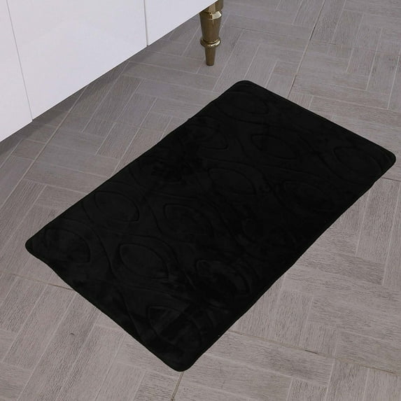 All American Collection New Solid 1 Piece Memory Foam Bathroom Mat (Helix, Black)