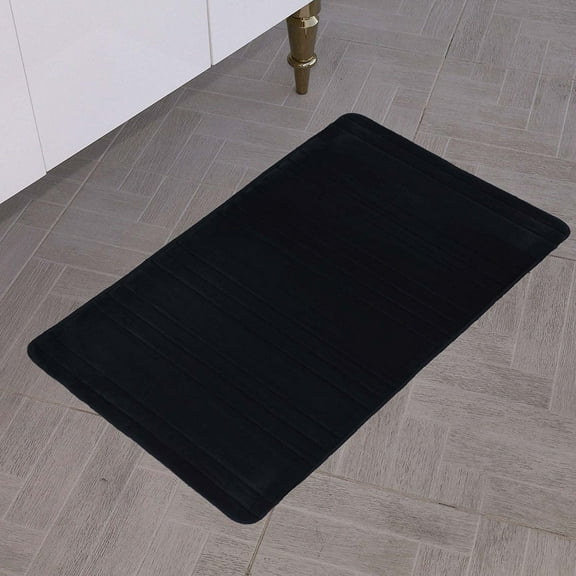 All American Collection New Solid 1 Piece Memory Foam Bathroom Mat (Stripe, Black)