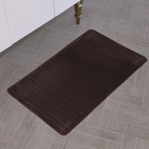 All American Collection New Solid 1 Piece Memory Foam Bathroom Mat (Stripe, Coffee)
