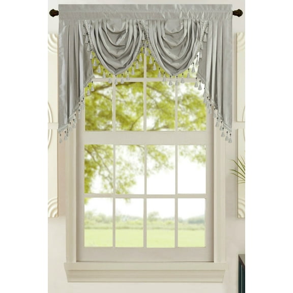 All American Collection Solid Faux Silk Double Waterfall Valance, 55” x 32”