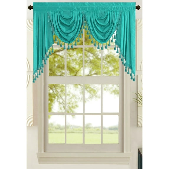 All American Collection Solid Faux Silk Double Waterfall Valance Curtains, 55” x 32”