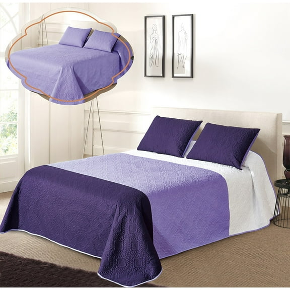 All American Collection Tri-Color Reversible Full/Queen Oversized Bedspread and Pillow Sham Set | Mix and Match for New Looks!