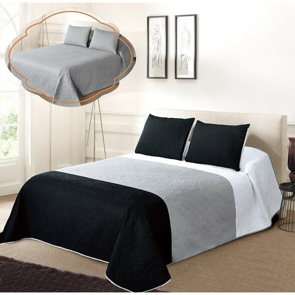 All American Collection Tri-Color Reversible King/Cal King Oversized Bedspread and Pillow Sham Set | Mix and Match for New Looks!