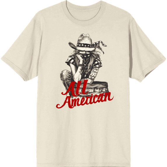 All American Cowgirl Adult Natural Crew Neck Short Sleeve Tee-Small