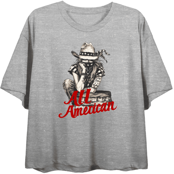 All American Cowgirl Women's Heather Gray Crew Neck Short Sleeve Top-Large