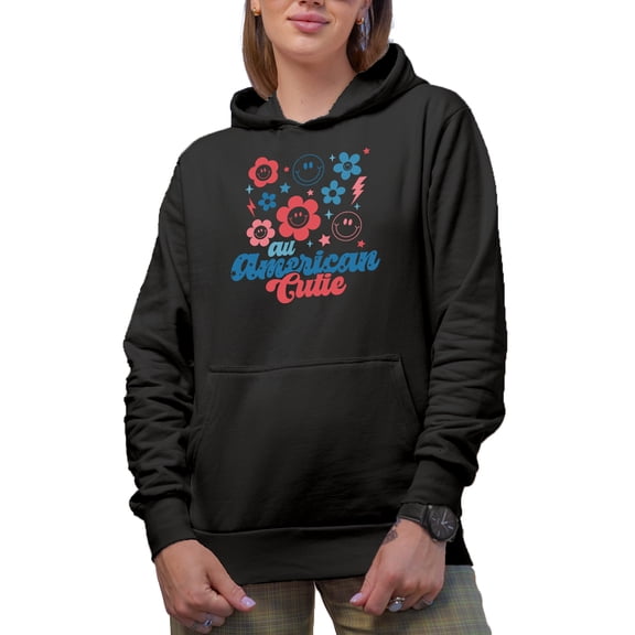 All American Cutie, Retro 4th of July Gift, Black Hooded Sweatshirt or Hoodie, 2XL