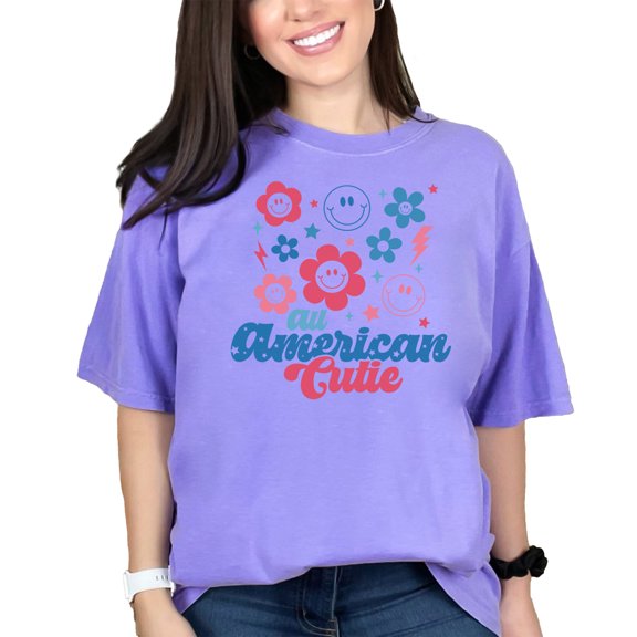 All American Cutie, Retro 4th of July, Violet Comfort Colors T-Shirt, 2XL