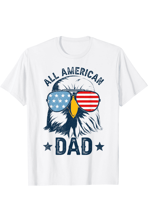 All American Dad Shirt Retro Eagle Tshirt USA Flag 4th of July Gift for Father