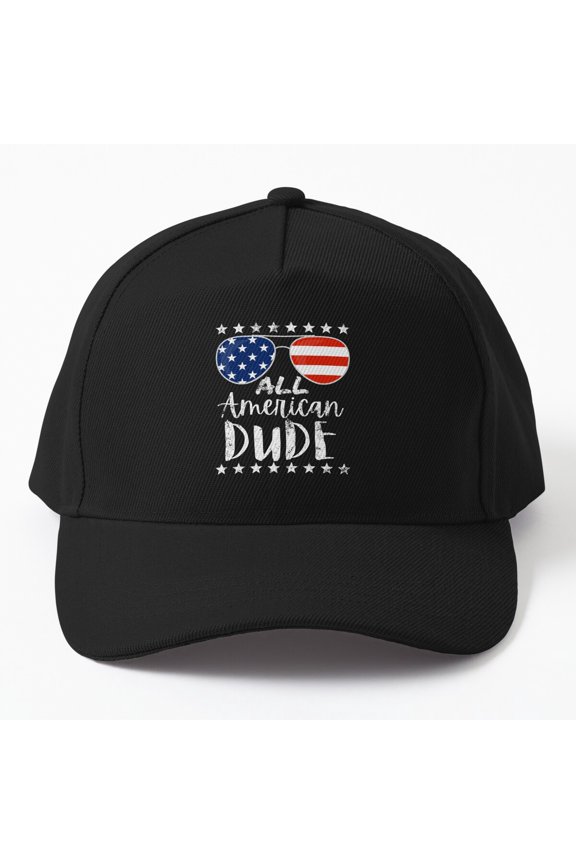 All American Dude Fourth of July Baseball Hat, USA Independence Celebration Design, Classic Cap