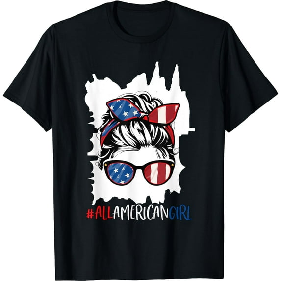 All American Girl 4th Of July Shirt USA Flag Patriotic Girl T-Shirt