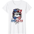 thumbnail image 1 of All American Girl 4th Of July Shirt Women Messy Bun USA Flag T-Shirt, 1 of 2