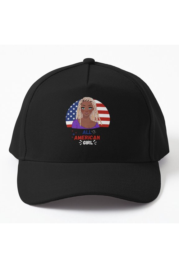 All American Girl Baseball Cap, Fitted USA Statement Graphic Design, Classic Hat