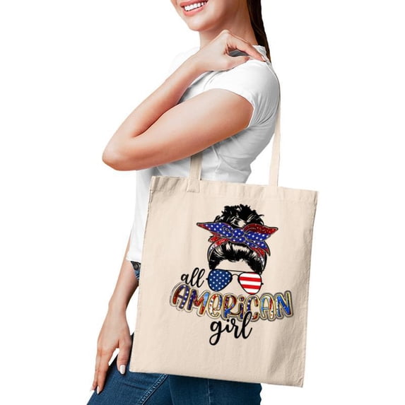 All American Girl Messy Bun Usa Flag Patriotic 4Th Of July Tote Bag ...