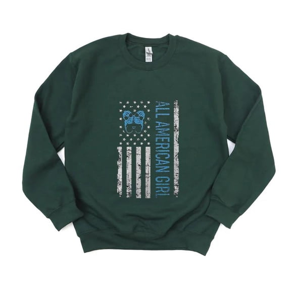 All American Girls 4th July Daughter Messy Bun USA Patriotic Family Art SweatShirt Unisex, up to 5XL