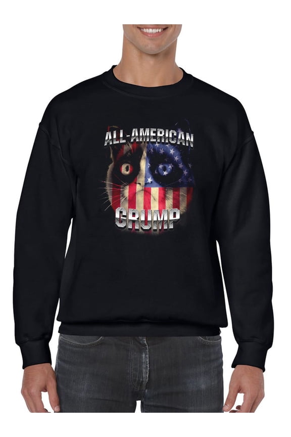 All American Grumpy Cat Face  Sweatshirt Men -T-Line Designs, Male Medium