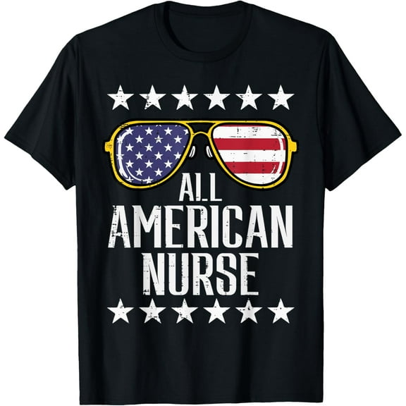 All American Nurse Scrub Memorial Day 4th of July RN Women T-Shirt100%Cotton