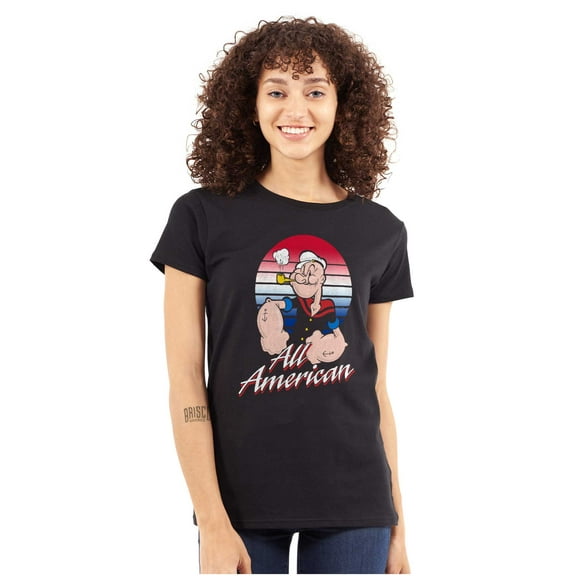 All American Popeye The Sailor Man Women's T Shirt Ladies Tee Brisco Brands L