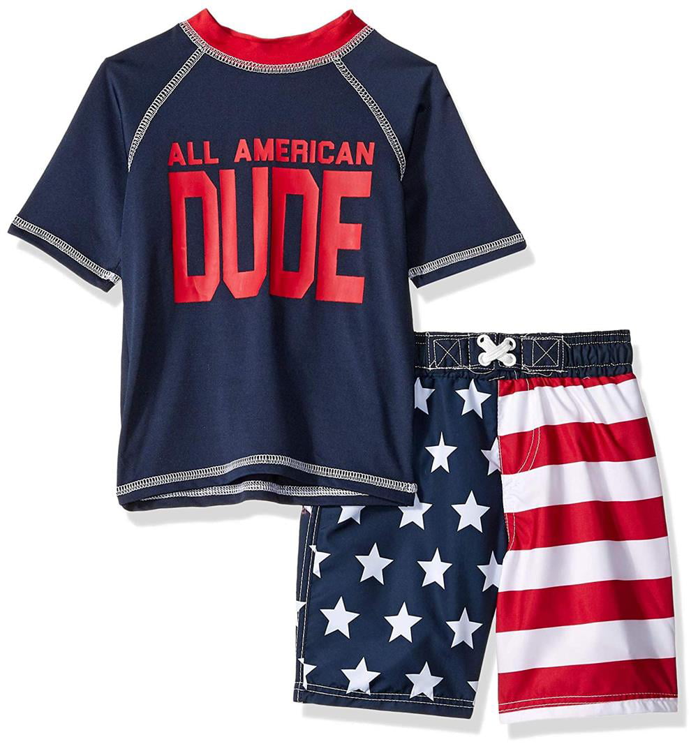 All American Swim Trunk and Rash Guard, 2-Piece Outfit Set (Little Boys ...