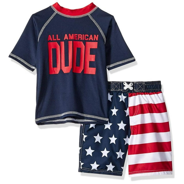 All American Swim Trunk and Rash Guard, 2-Piece Outfit Set (Little Boys)