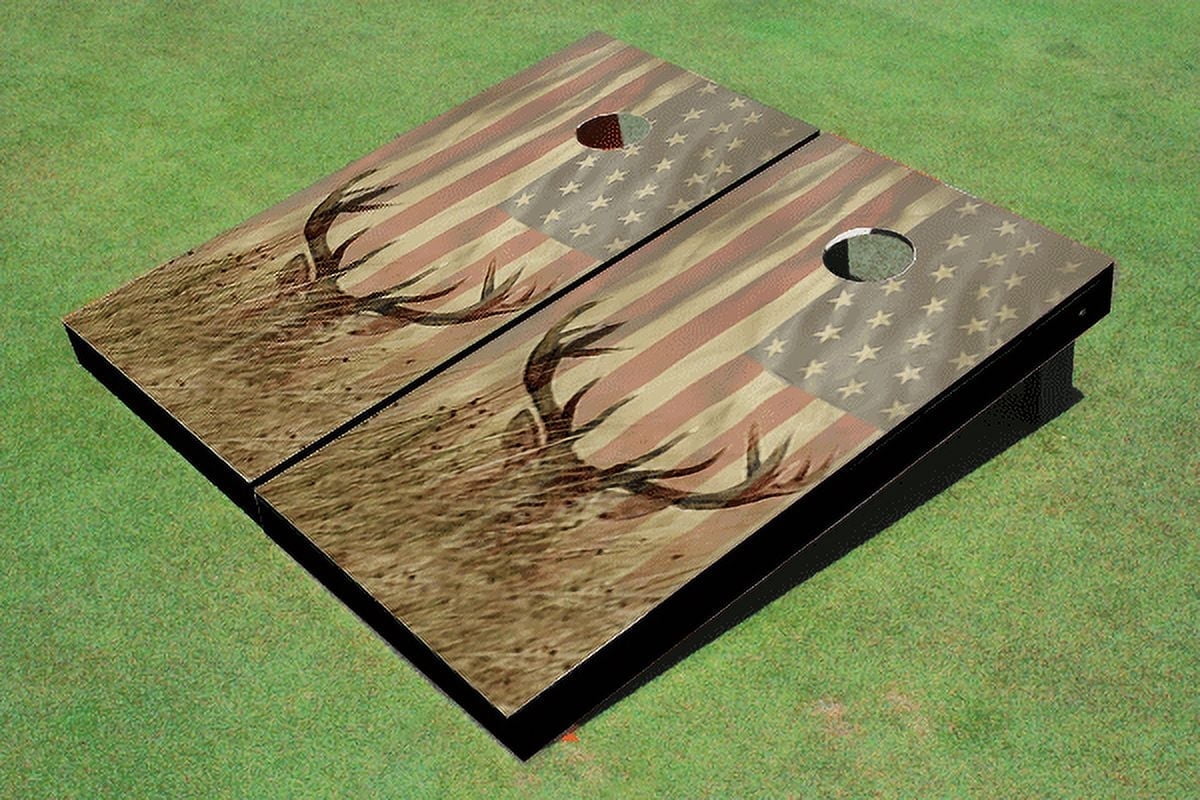All American Tailgate Custom American Flag with Deer Cornhole Boards Beanbag Toss Game Sets (2 Pack)