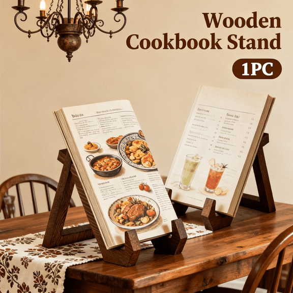 All-Angle Beautiful Wood Multi-Use Stand,Expertly Crafted to Display Cookbooks,Tablets,Magazines,Vinyl Records,and Decorative Plates with Style,Combines Carbonized Wood Durability
