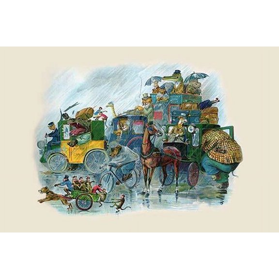 All Animal Land is off to the Station- Fine Art Canvas Print (20" x 30")