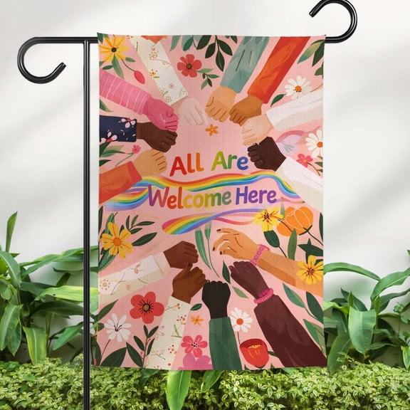 All Are Welcome Here Garden Flag, Inclusive Yard Decor, Diversity Flag Outdoor, Equality Kindness Garden Decor, Pride Yard Flag