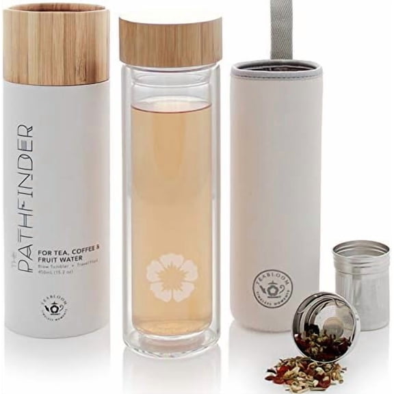 All-Beverage Tumbler  15 oz / 450 ml  Tempered Glass Travel Bottle  Hot and Cold Tea Infuser  Cold-Brew Coffee  Fruit-Infused Water  Tea Tumbler  The Pathfinder$$Home Decor, Kitchen, & Other