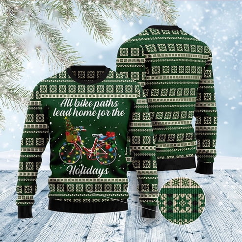All Bike Paths Lead Home For The Holiday 3D Christmas Sweater, Funny Xmas Sweater, Sweater Xmas