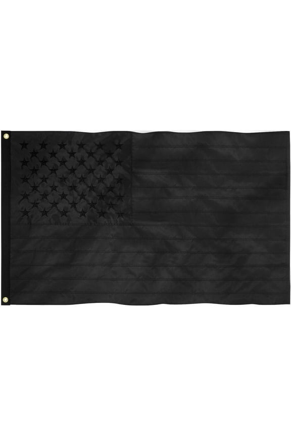 All Black American Flag 3x5 ft 210D Embroidered US USA Blackout Tactical GROMMET
