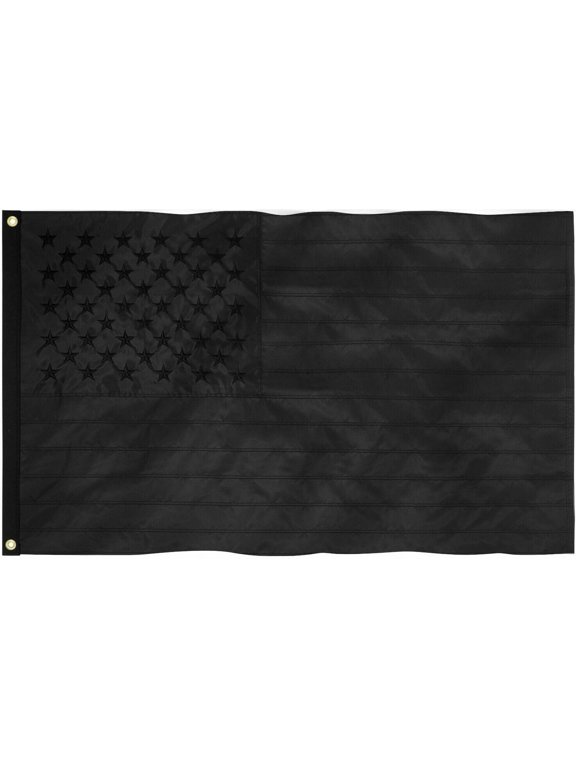 All Black American Flag 3x5 ft 210D Embroidered US USA Blackout Tactical GROMMET