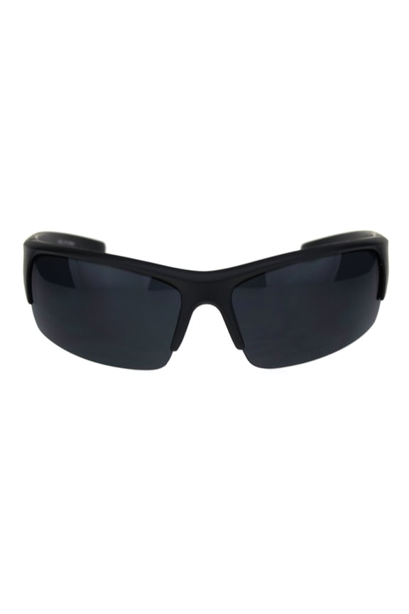 All Black Matte Plastic Minimal 90s Classic Mens Half Rim Sport Sunglasses