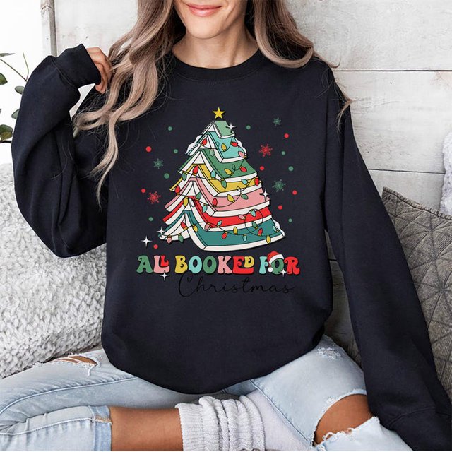 All Booked For Christmas Book Christmas Tree Lights Apparel TShirt